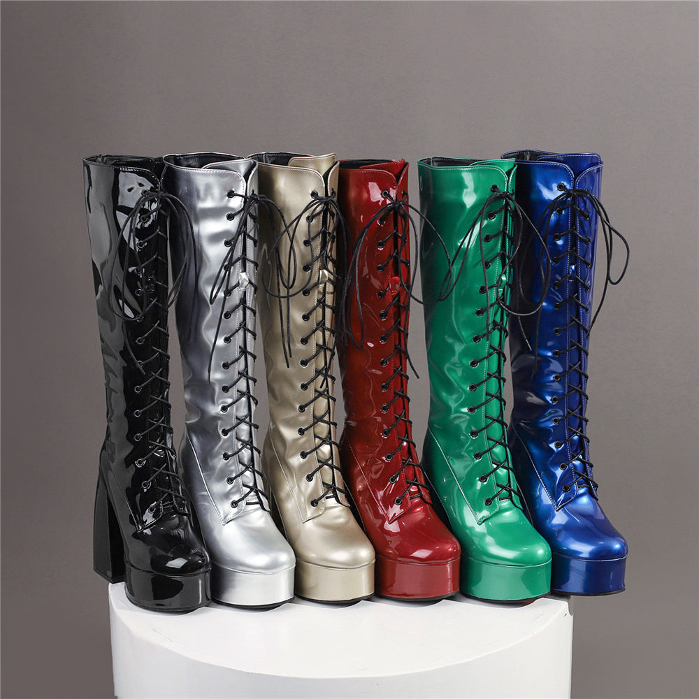 Overknee-Stiefel mit Schnürung und Blockabsatz – Bild 8 | LuxeStyle