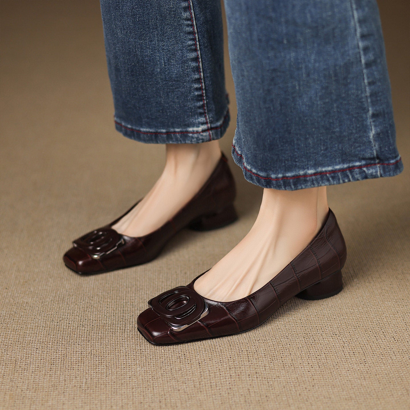 Echtleder-Pumps mit klobigem Absatz