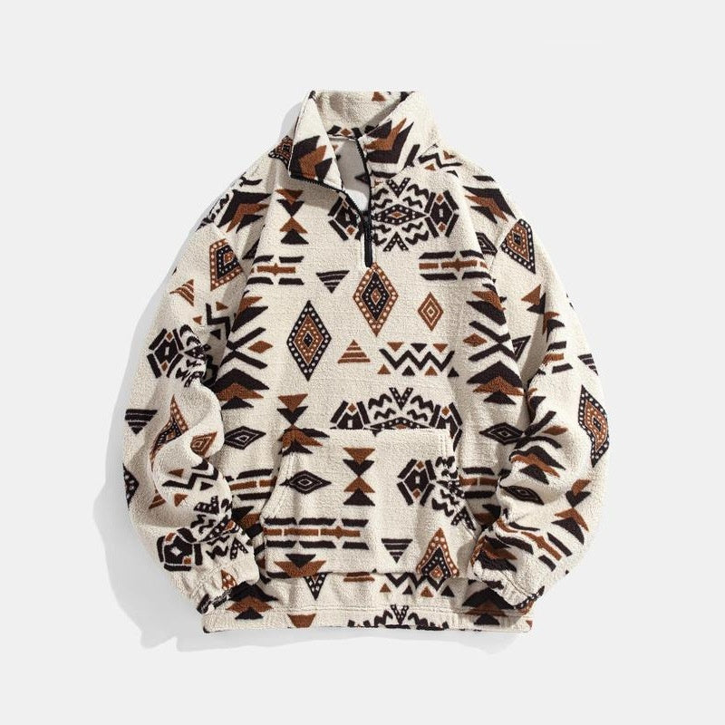 Herren Hoodie mit Ethno-Muster und Reissverschluss