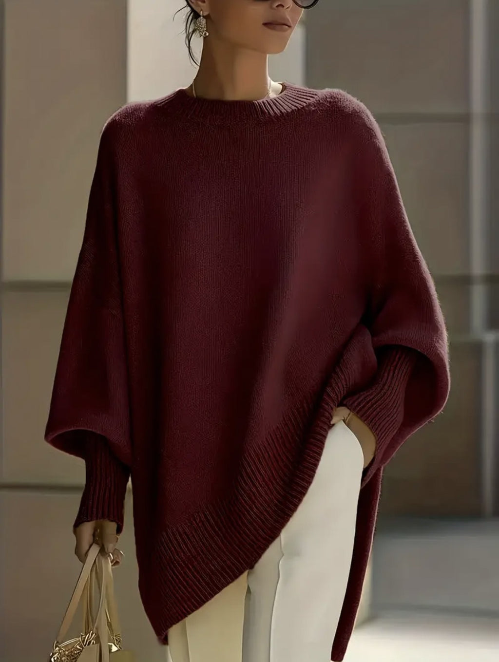 Damen Locker Crew-Neck Strickpullover