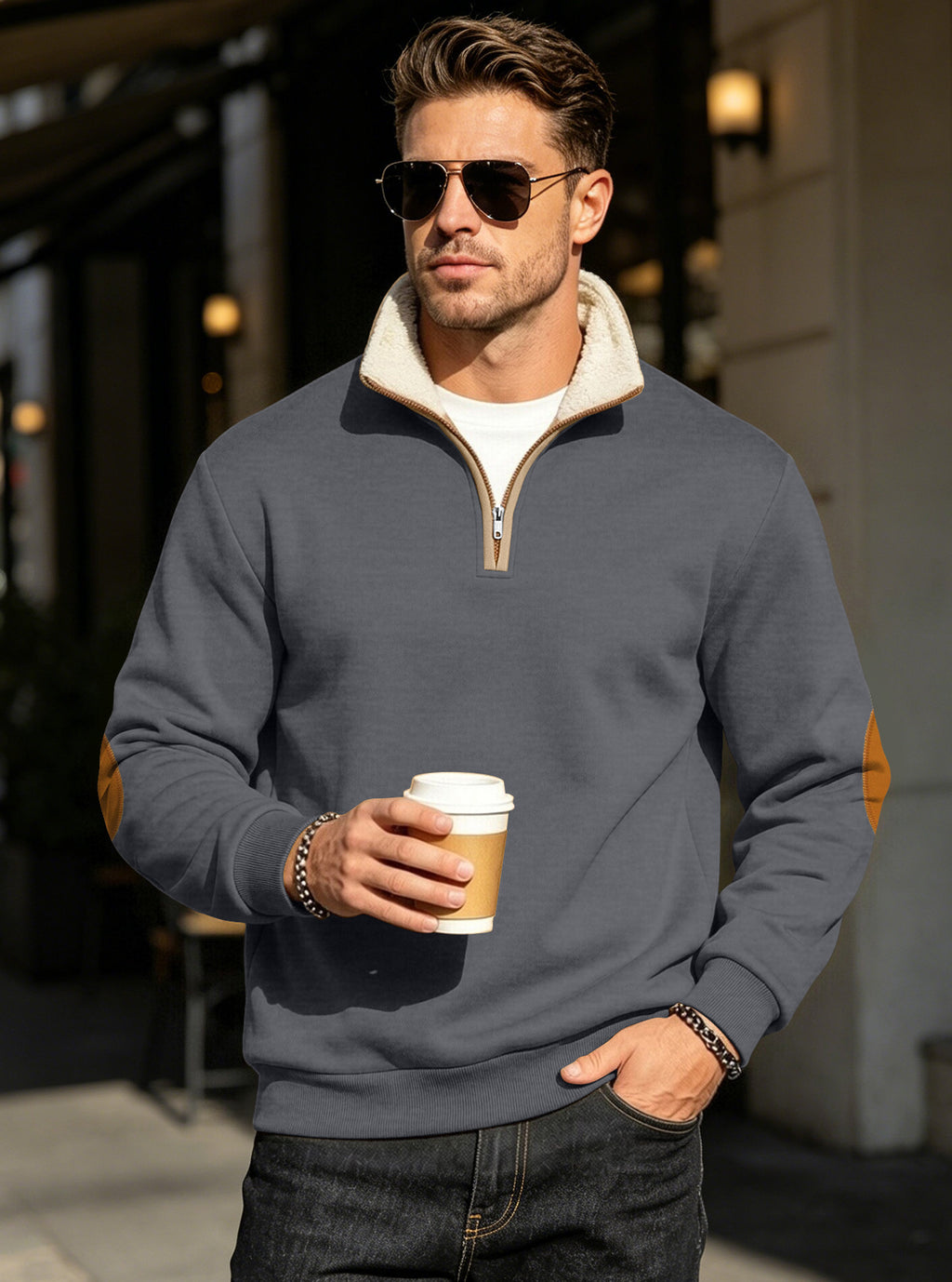 Retro Patchwork Langarm-Sweatshirt für Herren – Ansicht 6