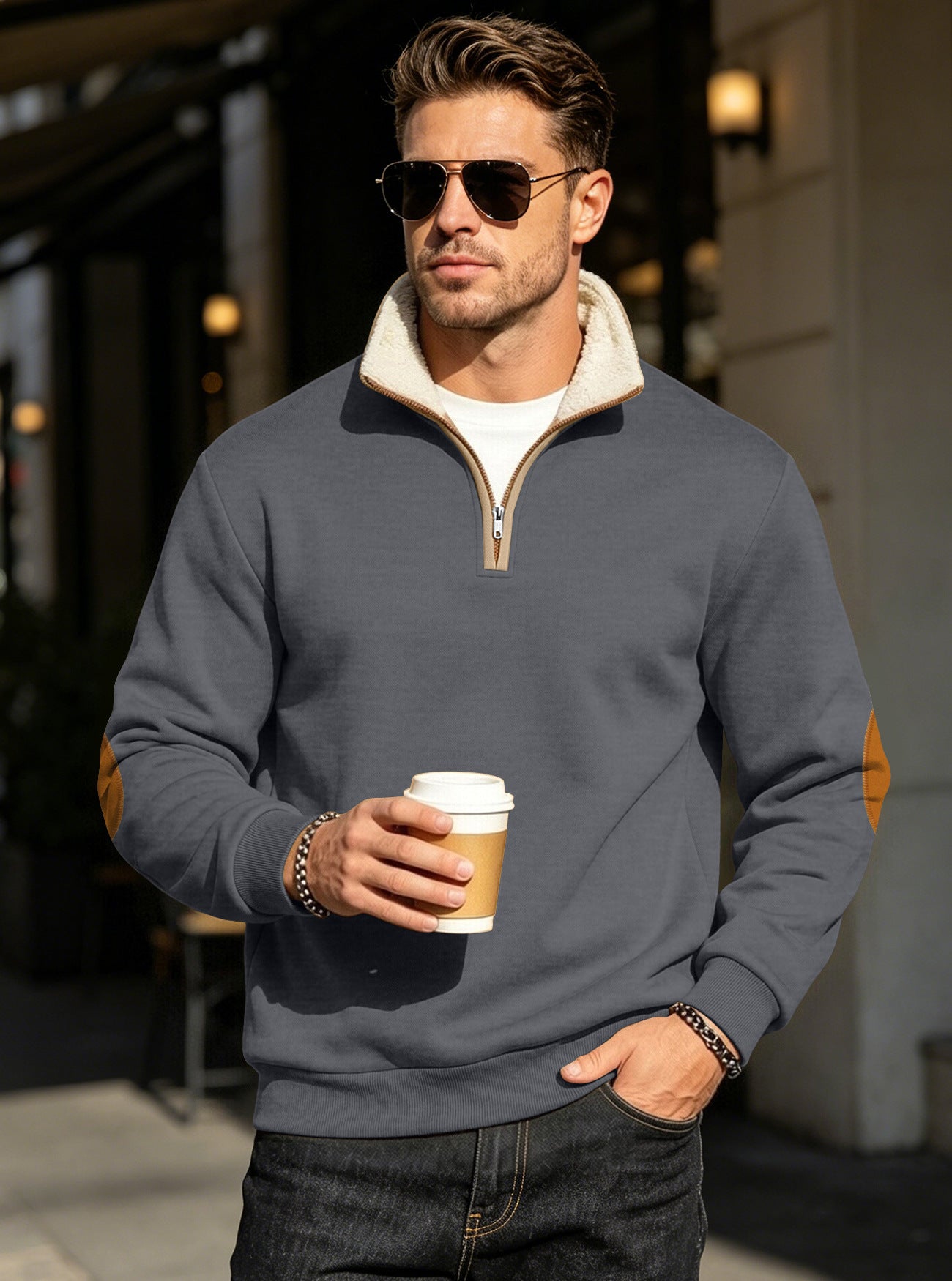 Retro Patchwork Langarm-Sweatshirt für Herren – Ansicht 6