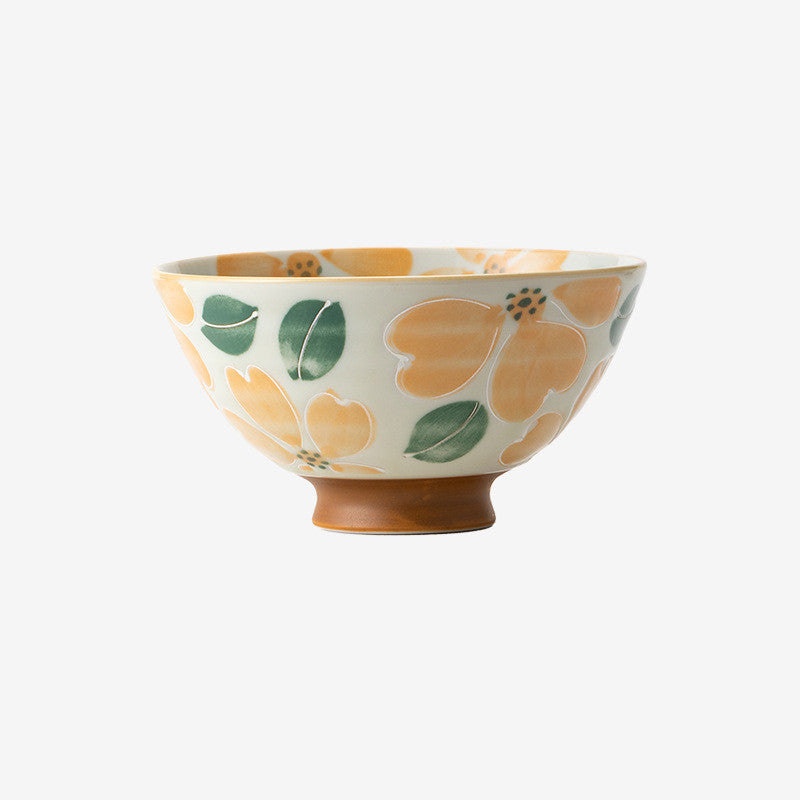 Japanische Keramik-Teeschale mit Blumenmuster