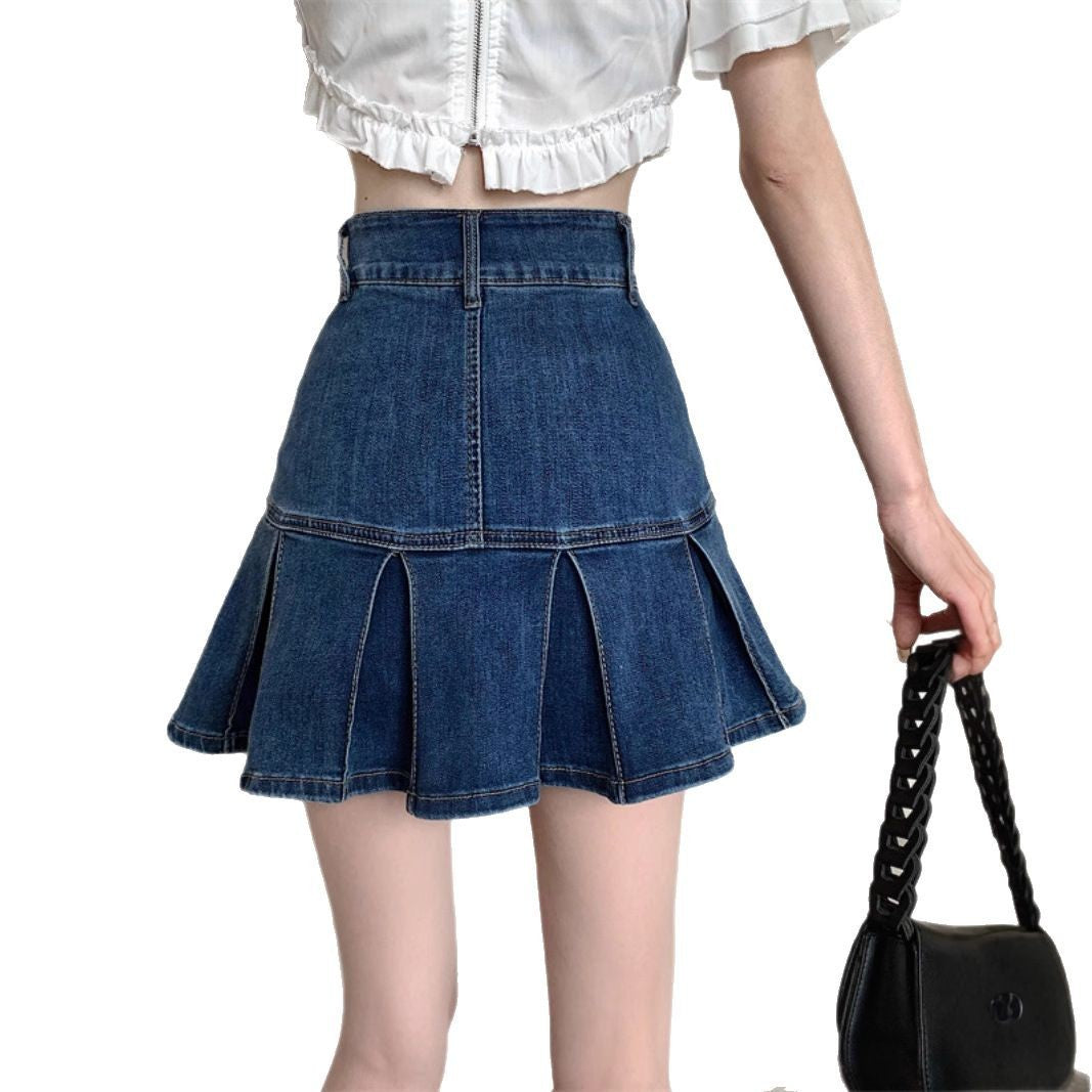 High Waist Mini-Jeansrock mit Rüschen