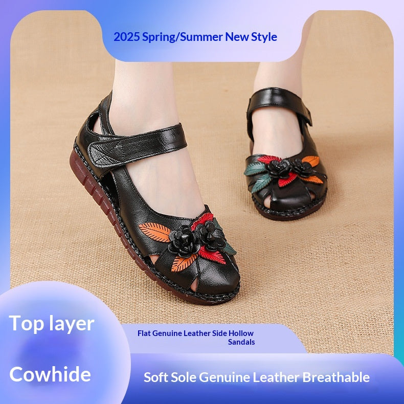 Flache Sandalen aus echtem Leder