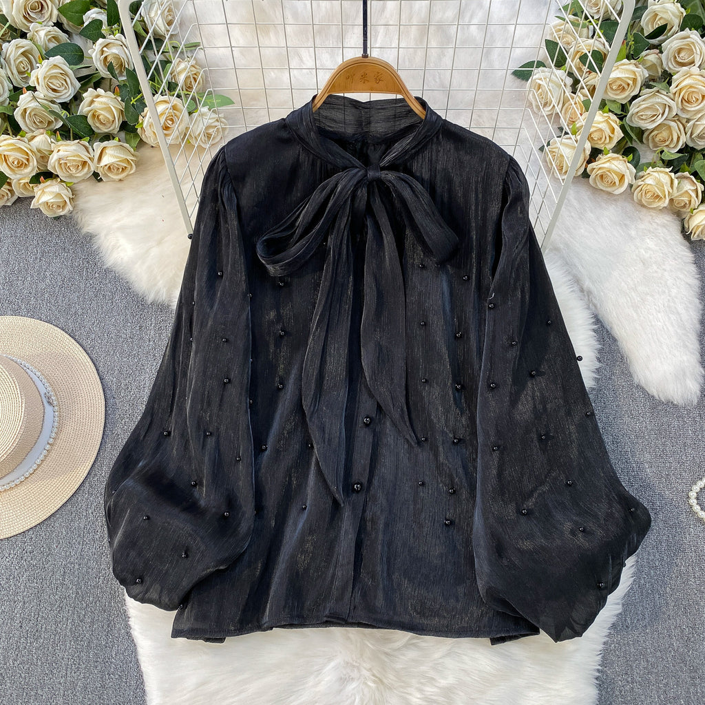 Damen Bluse mit Puffärmeln und Schleife