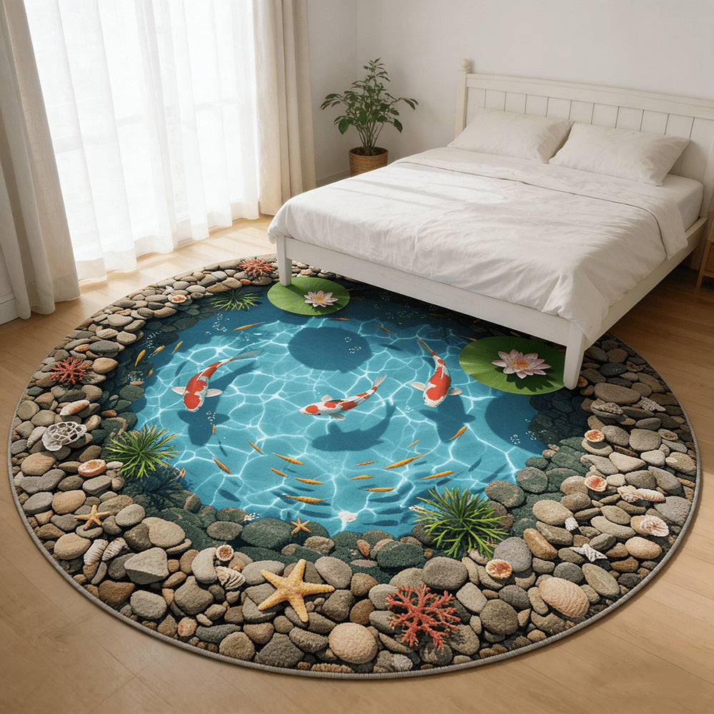 Runder Badevorleger mit Lotus-Teich & Koi-Design