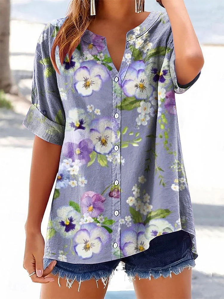 3D Blumen Print Kurzarm-Top
