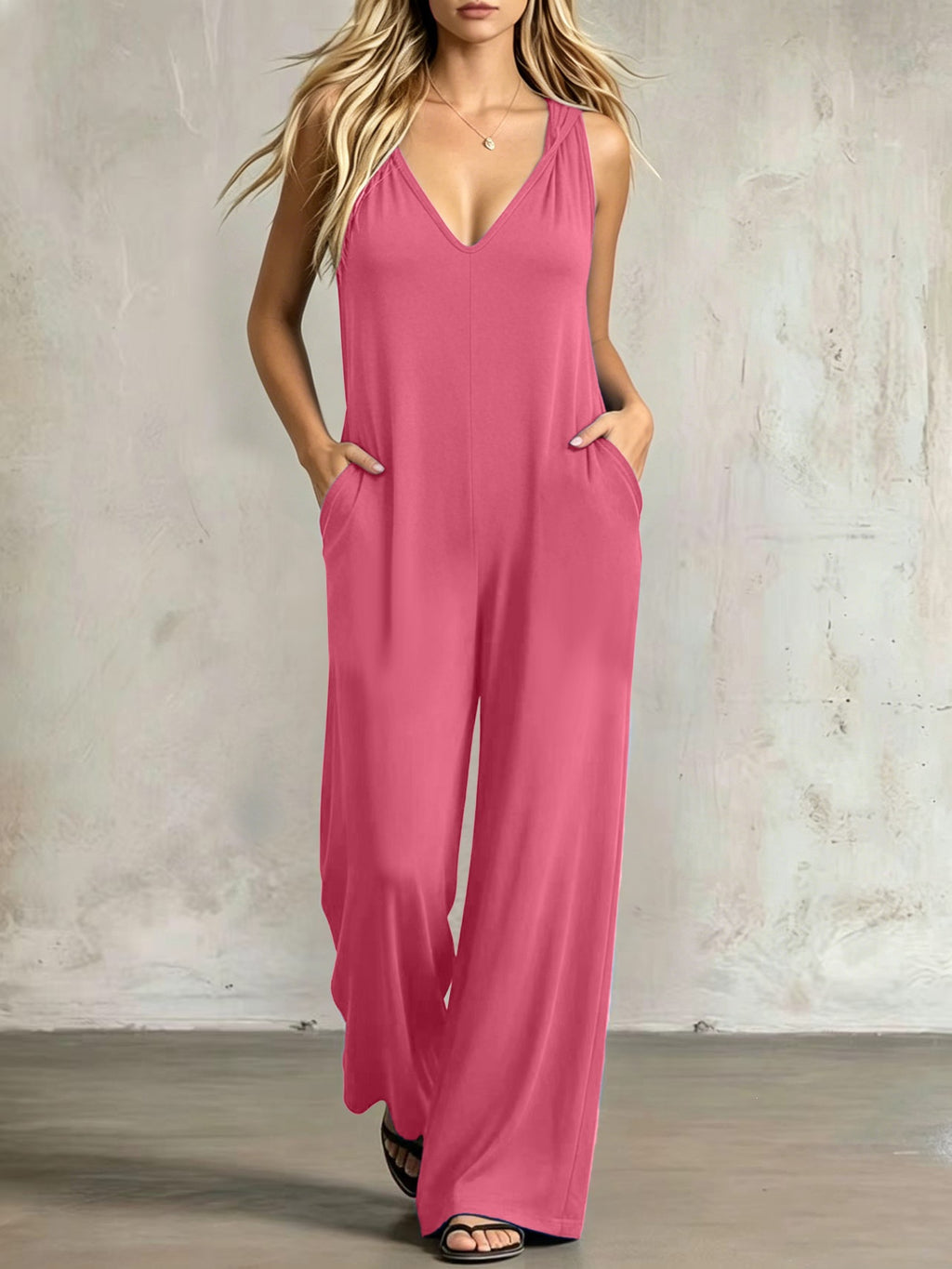 Kapuzen-Jumpsuit mit V-Ausschnitt