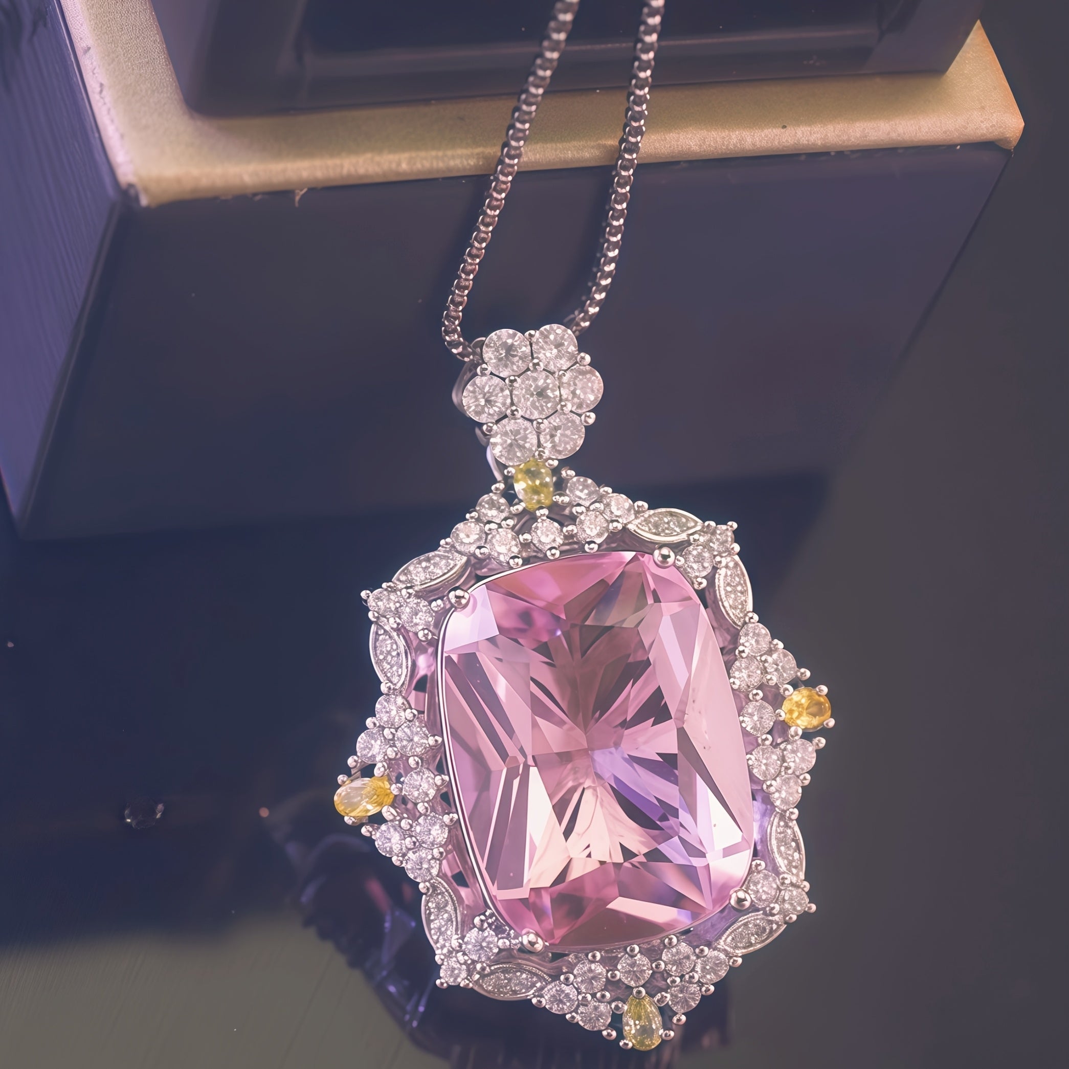 Cushion Cut Mehrfarbiger Halo Anhänger
