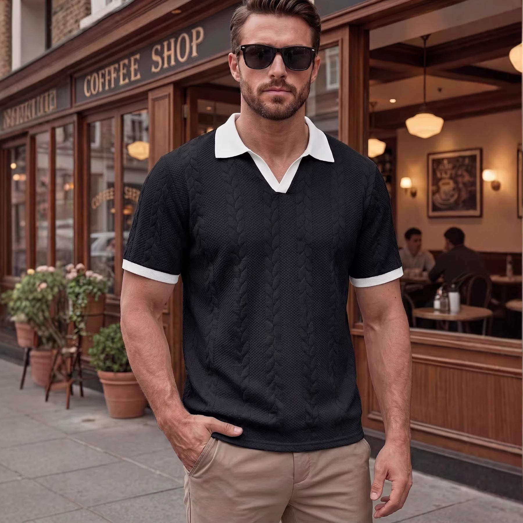 Jacquard T-Shirt Kurzarm Slim Fit
