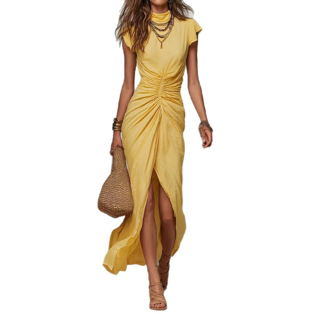 Plissiertes Maxi-Abendkleid mit Stehkragen – Bild 2 | LuxeStyle