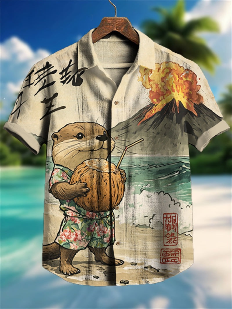 Retro Tribal Kurzarm-Shirt Herren