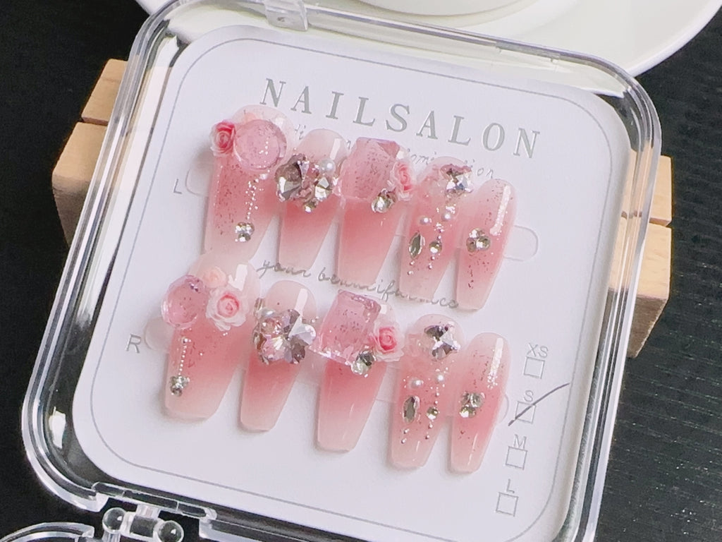 Press On Nails T037 – Pink Gem-Embedded – Ansicht 4