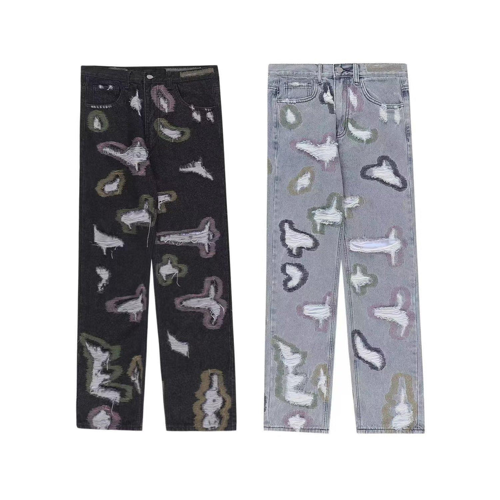Used-Look Patchwork Jeans für Herren