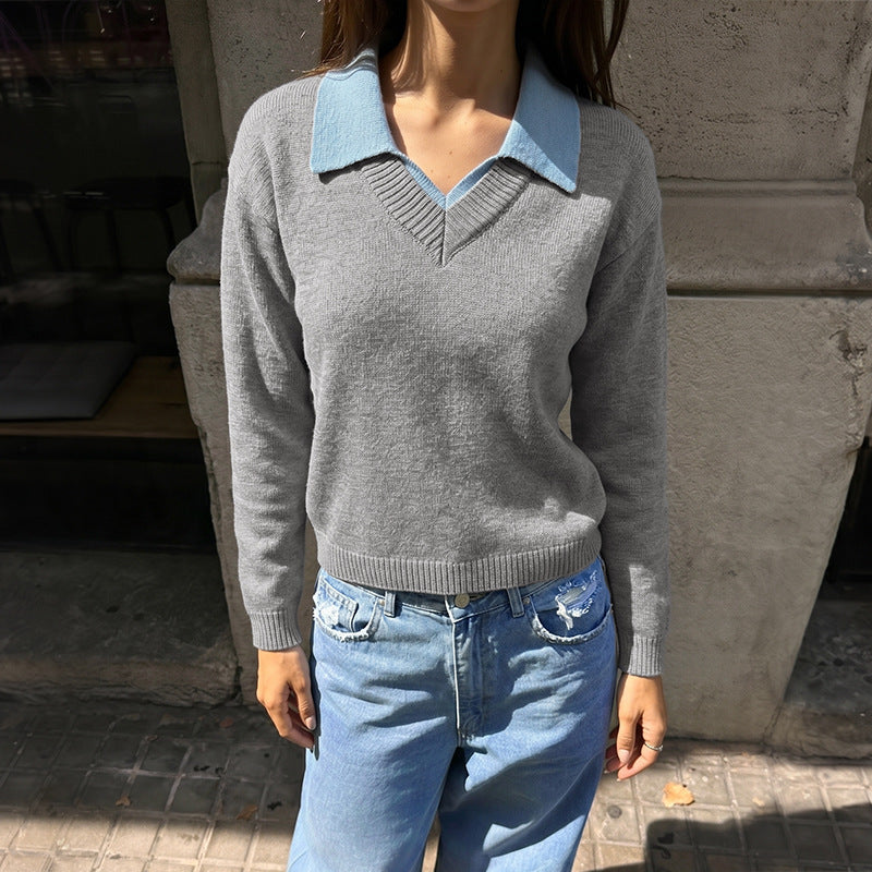 Color-Block Langarm-Pullover für Damen