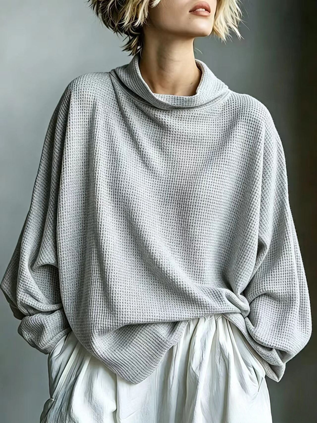 Strickpullover mit Rollkragen und Waffelstruktur