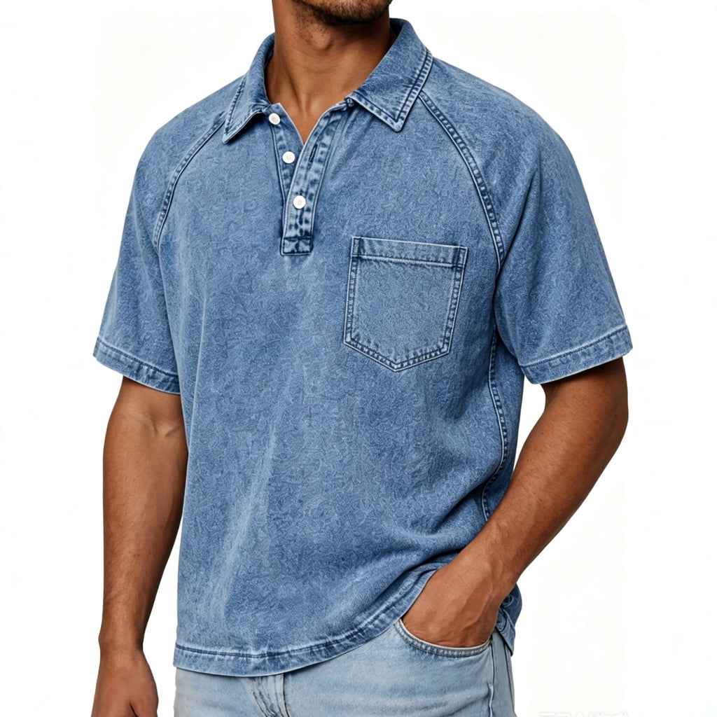 Gewaschener Cord-Polo mit Kragen, Amerikanischer Stil