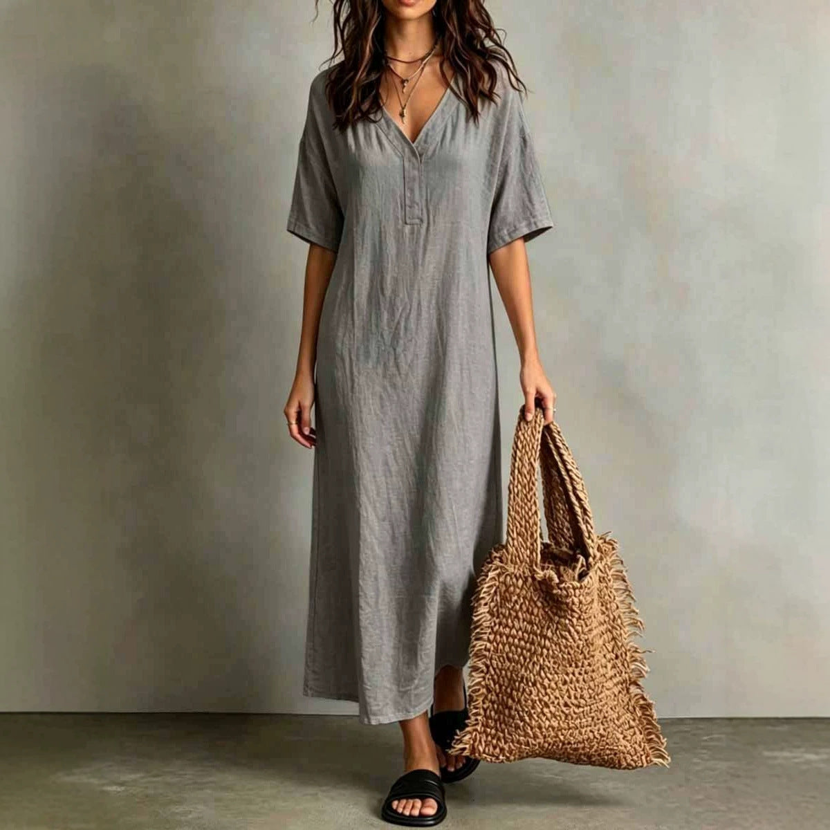 Boho-Kleid «Ibiza» – Baumwoll-Leinen, locker