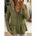 Casual Einfarbiges Langarm-Shirt mit Spitzendesign