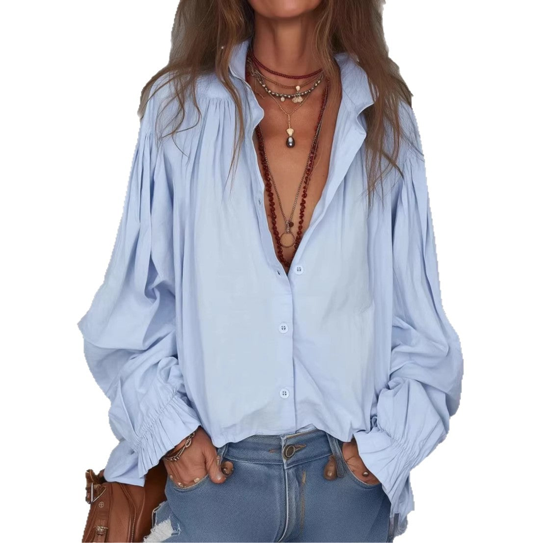 Strukturierte Bluse mit Rüschenmanschetten