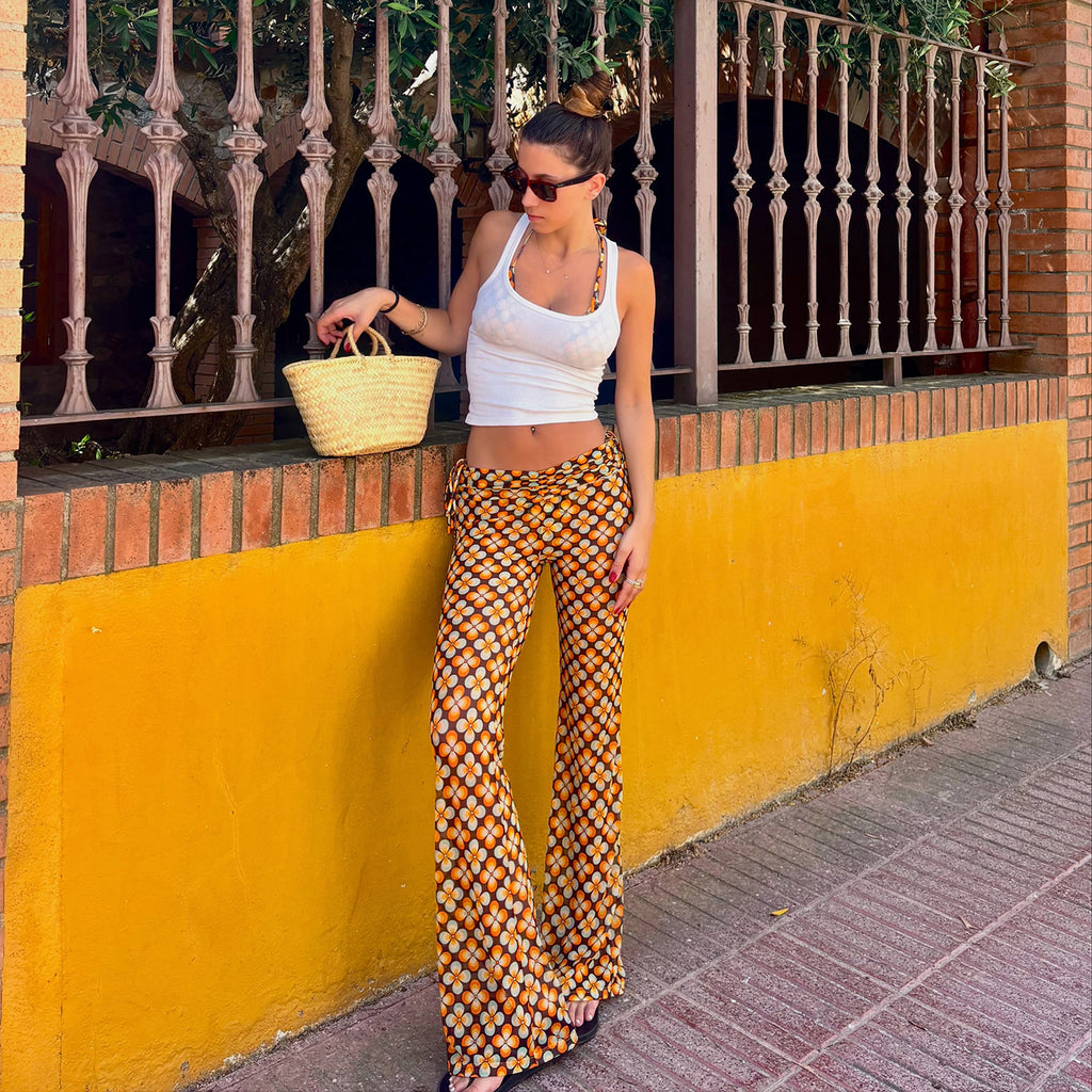 Retro Gelbe Low-Waist Stretch Hose für Damen