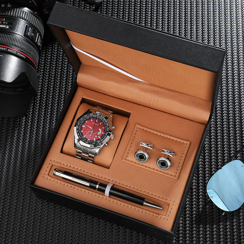 Quarz-Uhr mit Kalender, Manschettenknöpfen & Füller – Bild 6 | LuxeStyle