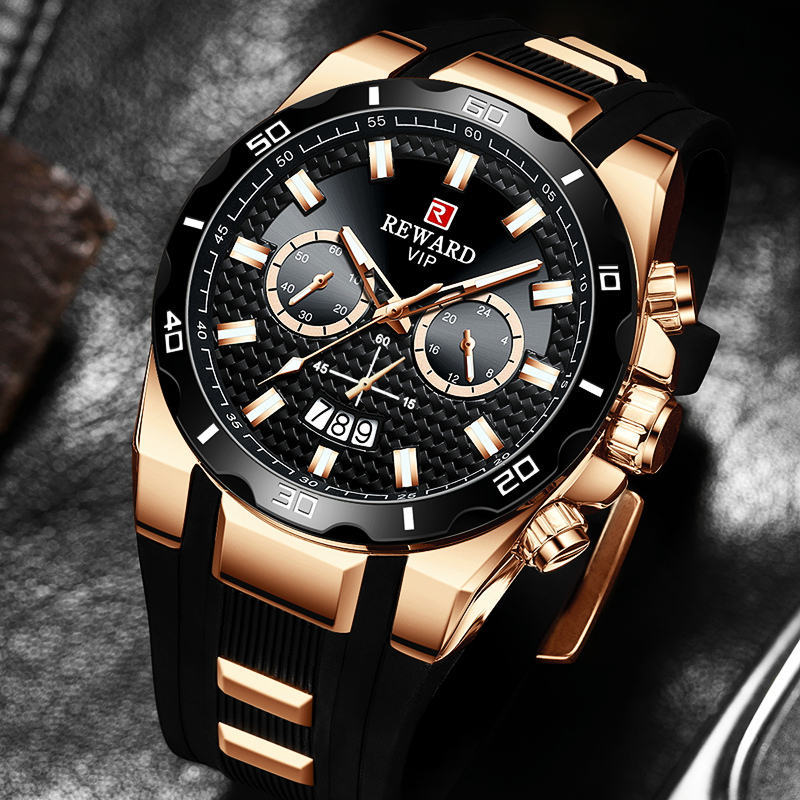 Herrenuhr in Schwarz und Gold mit Kalenderfunktion