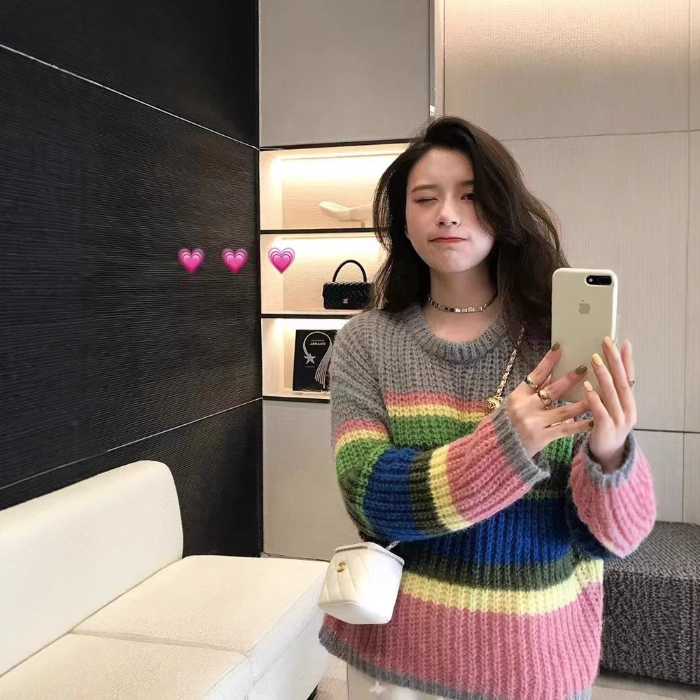 Regenbogen-Mohair-Pullover