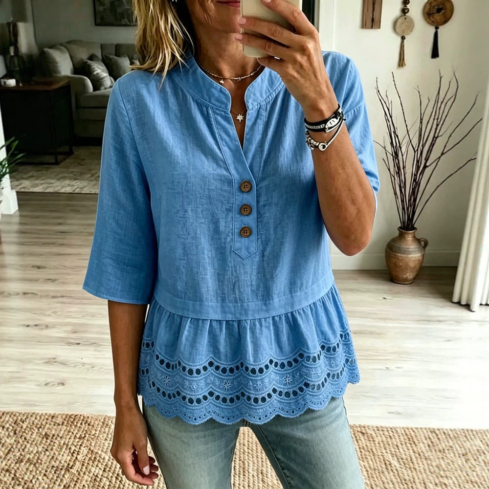 Damen V-Shirt mit 7/8-Ärmeln