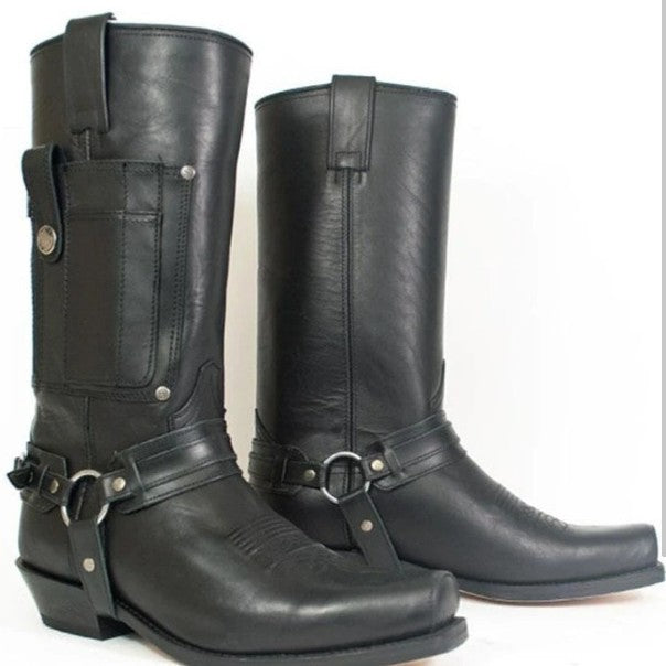 Bestickte Knight Leder Boots mit hohem Absatz