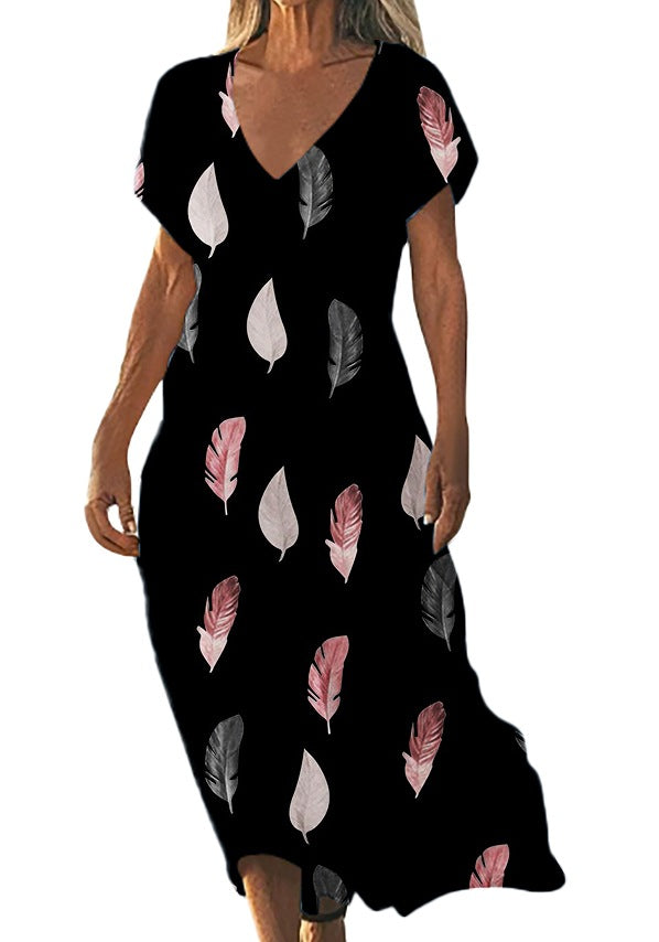 V-Ausschnitt Freizeitkleid Kurzarm