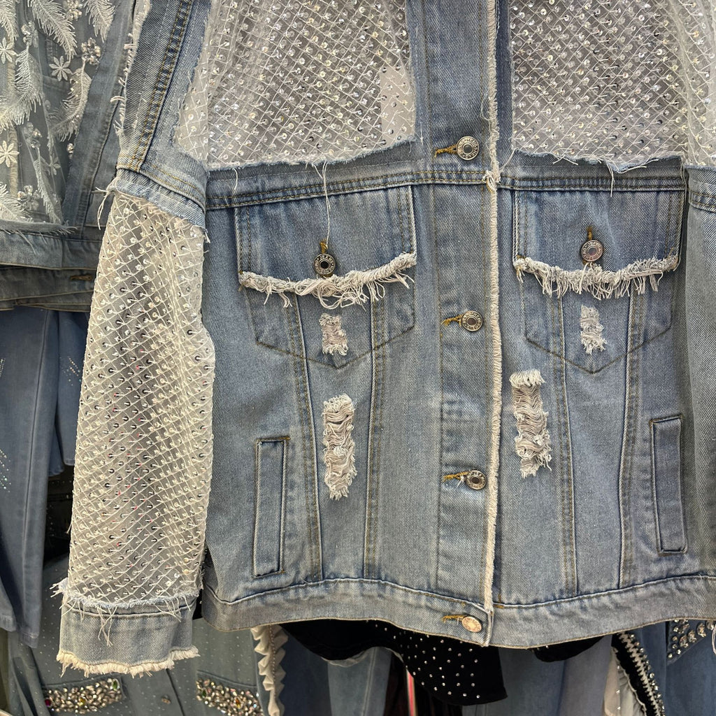 Boho-Jeansjacke «Dentelle» · Denim mit Spitzen-Panel