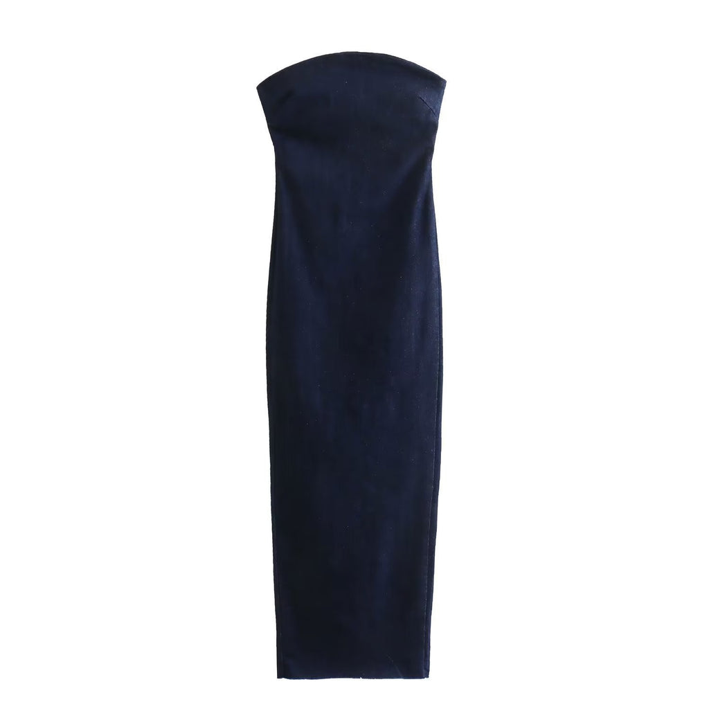 Denim Bandeau-Kleid mit Reissverschluss – Bild 2 | LuxeStyle