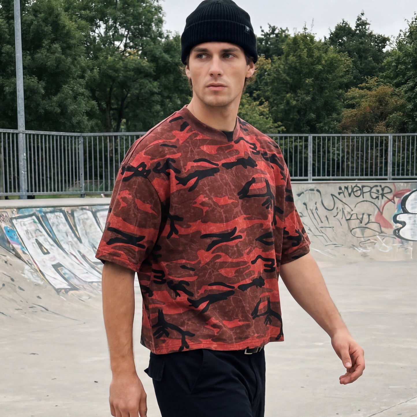Herren Camouflage-Rundhals T-Shirt mit Kurzarm