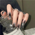 24 Stk. Schwarz-Silber Stern-Design, lange Fake Nails – Ansicht 2