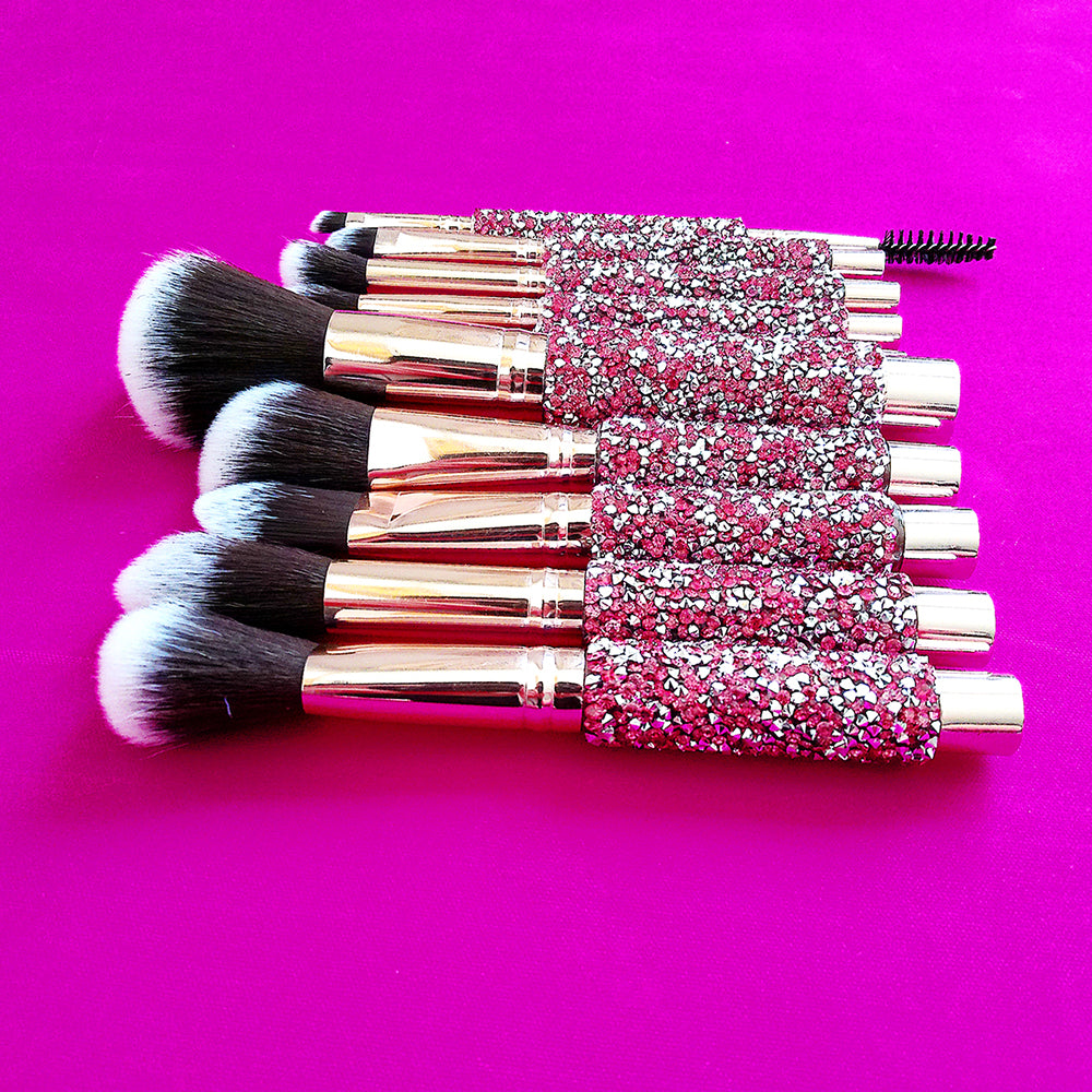 10-in-1 Diamant-Make-up-Pinselset mit Tasche