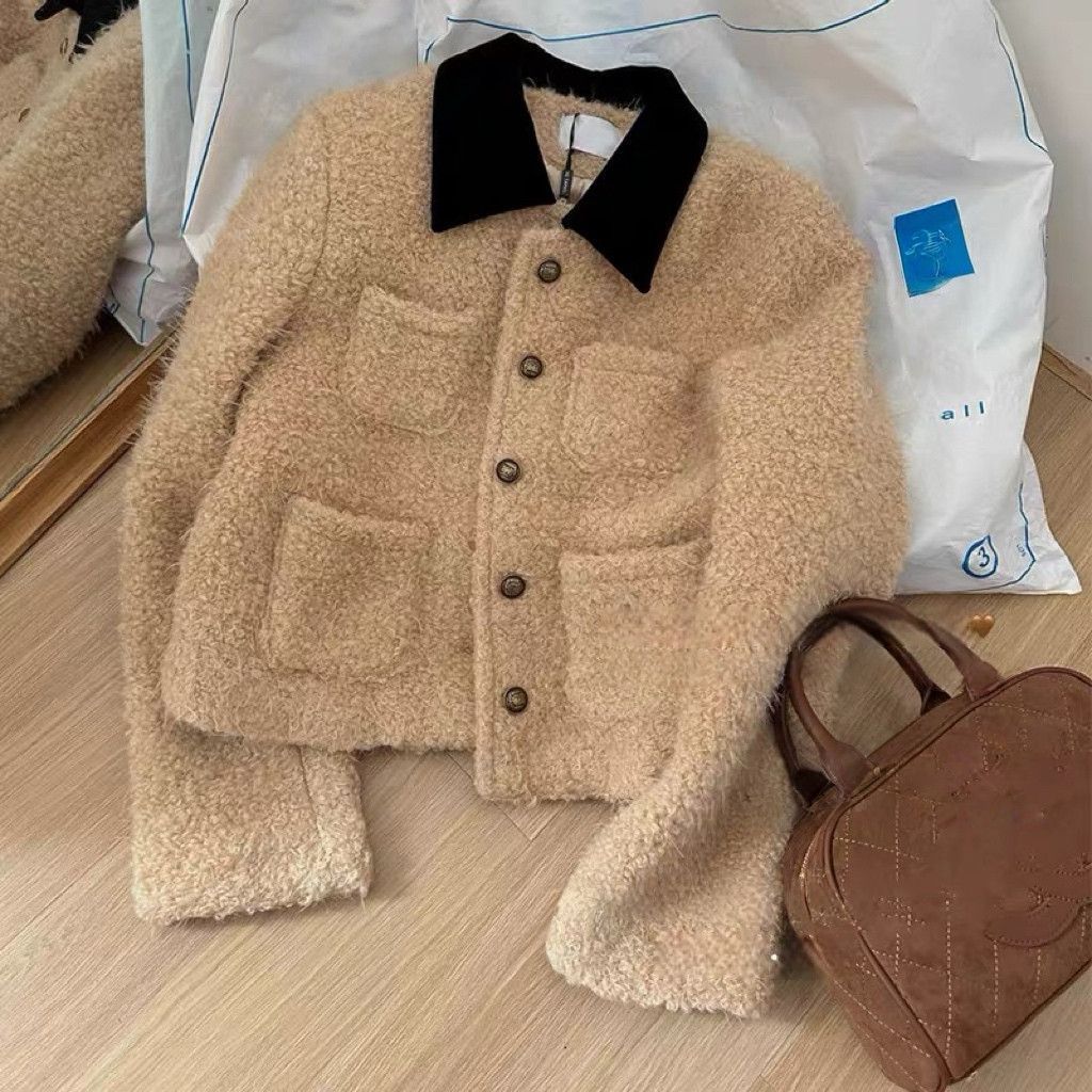 Kurze Color-Block Jacke mit Revers