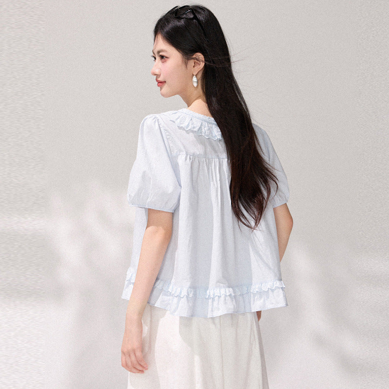 Elegante Bluse mit Puffärmeln und Rundhals