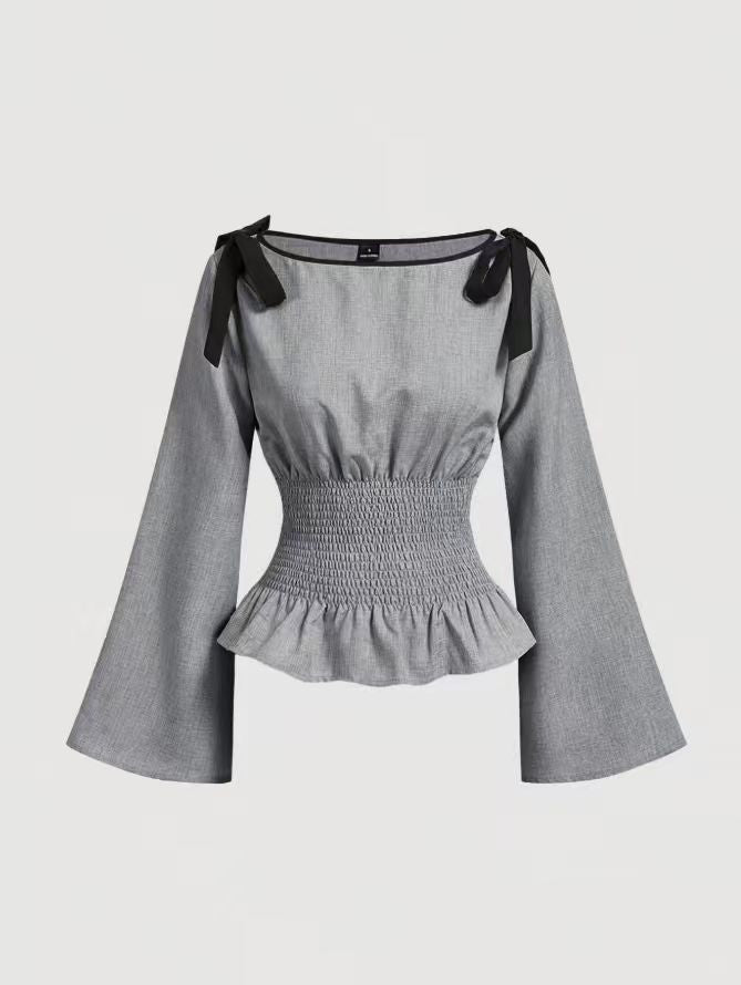 Peplum-Bluse mit Schleifen-Details · Trompetenärmel