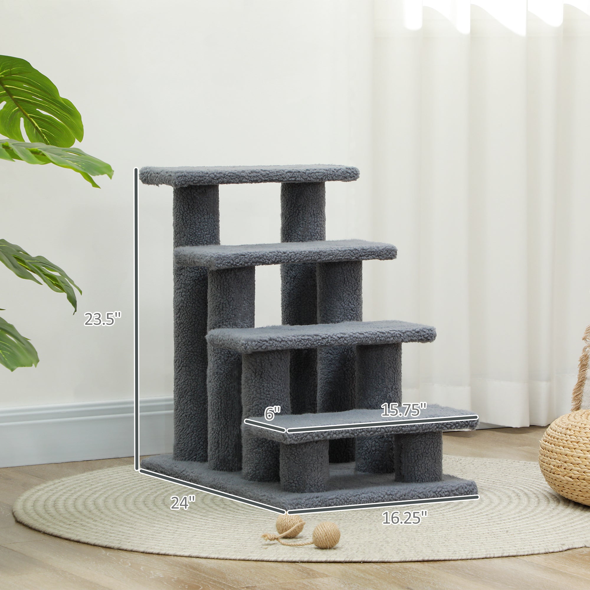 Kratzbaum-Treppe für Katzen, 4 Stufen, Grau