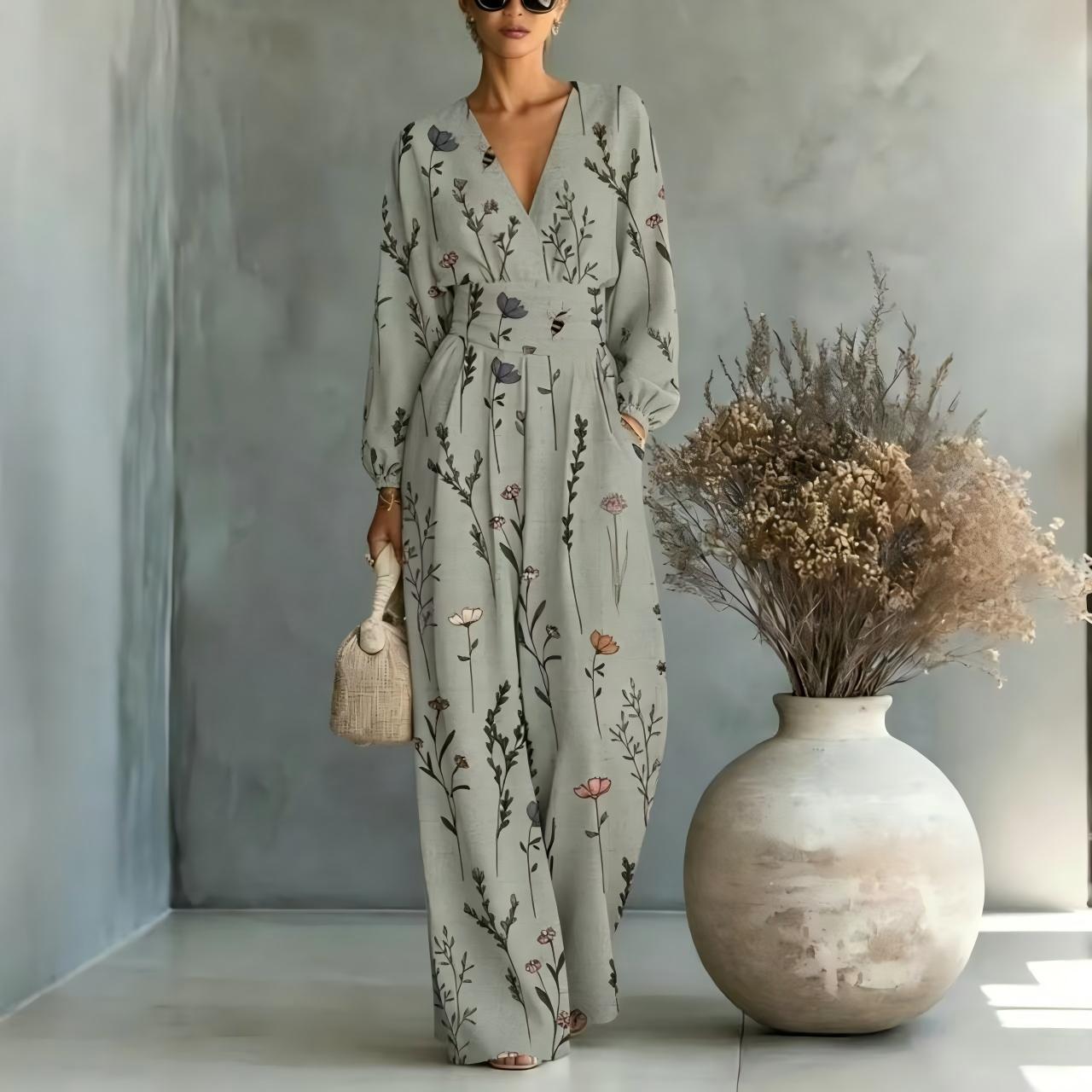 Damen Jumpsuit mit V-Ausschnitt und Print