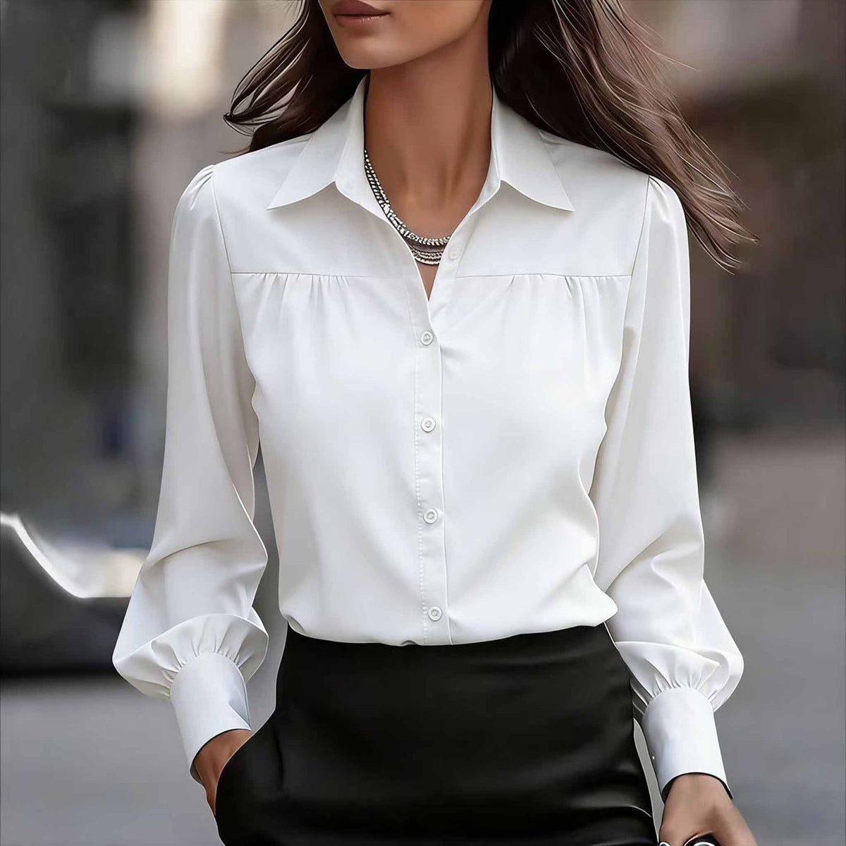 Elegante Langarm-Bluse mit Laternenärmeln – Bild 5 | LuxeStyle