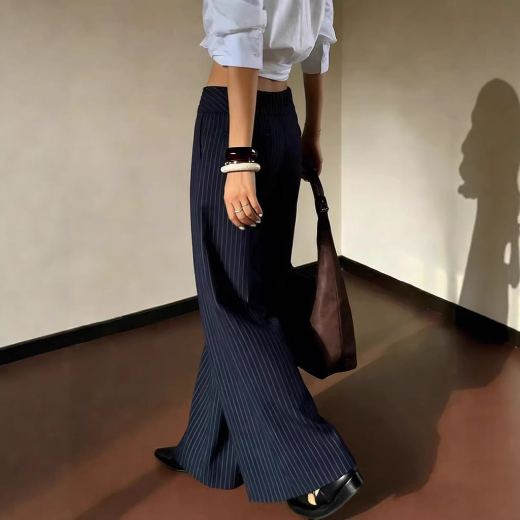 Damen Pinstripe Wide Leg Hose
