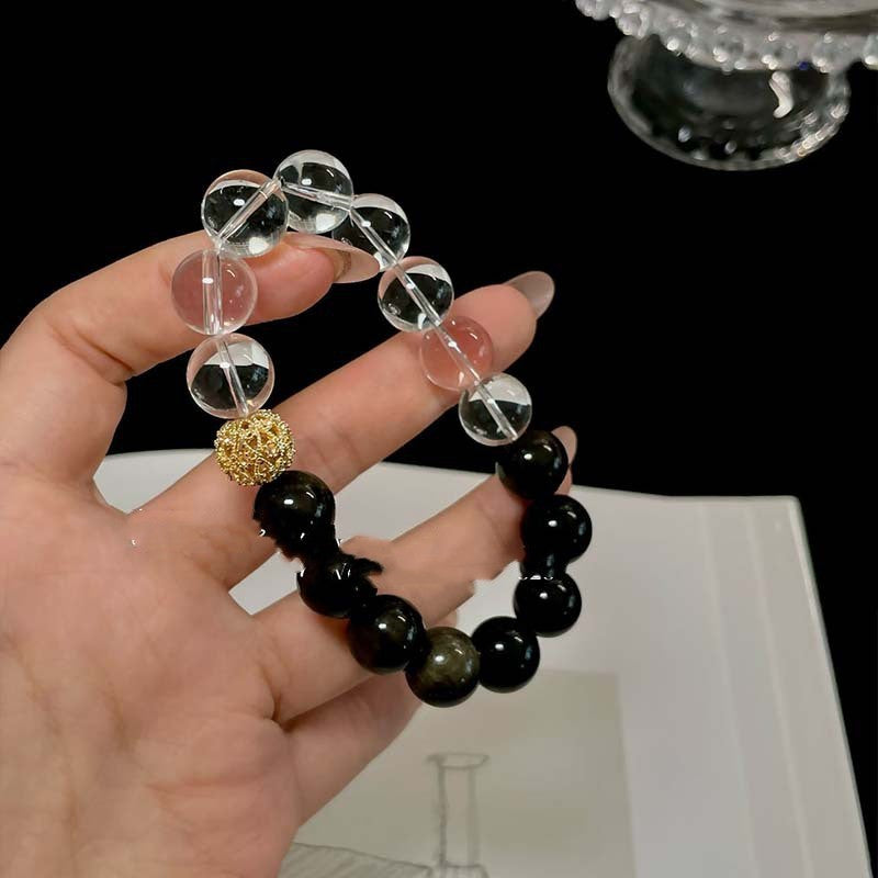 Armband aus Gold Obsidian und weissem Kristall – Bild 2 | LuxeStyle
