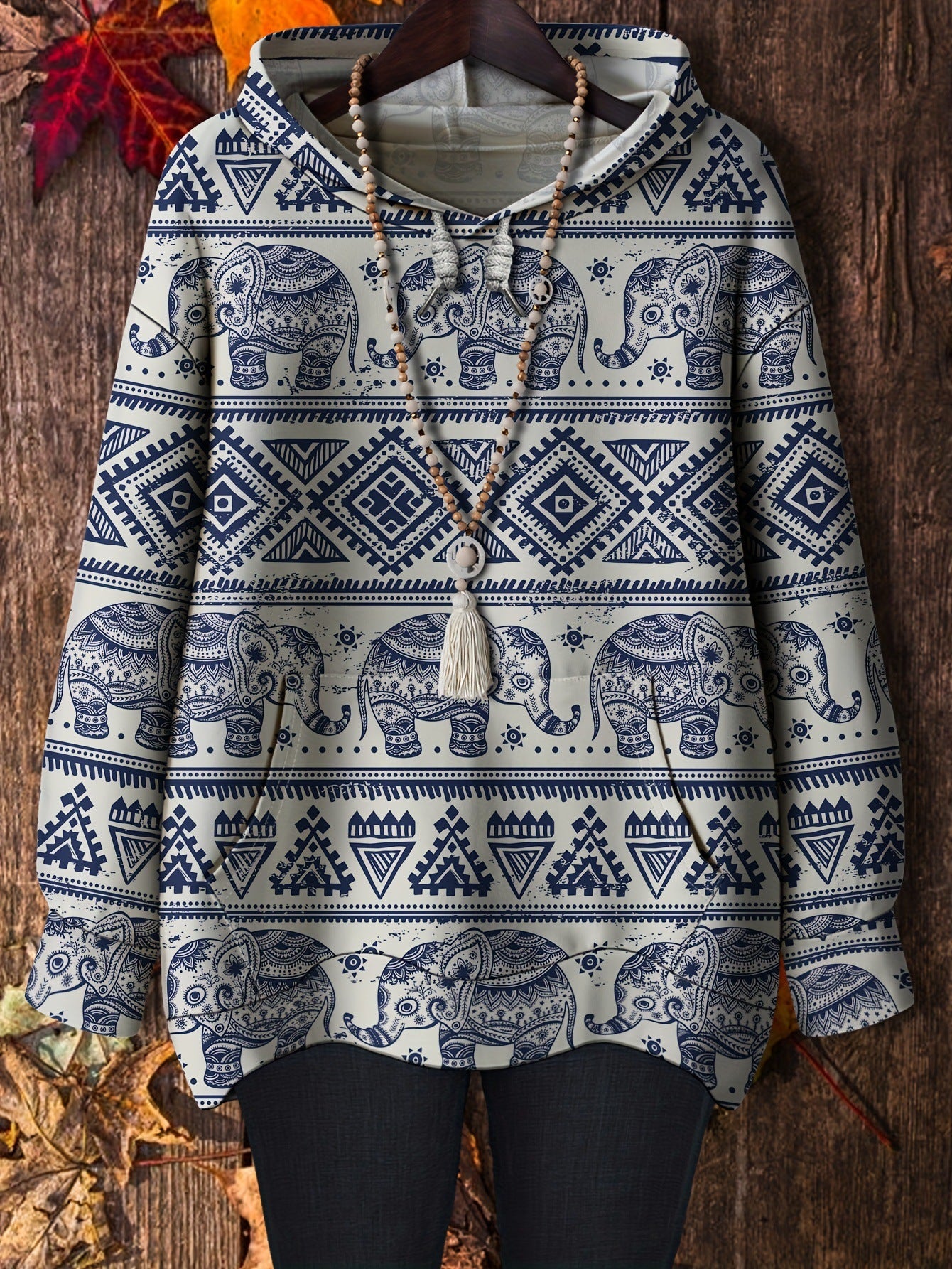 Tulpen-Print & Kartoon Schädel Hoodie Damen Herbst