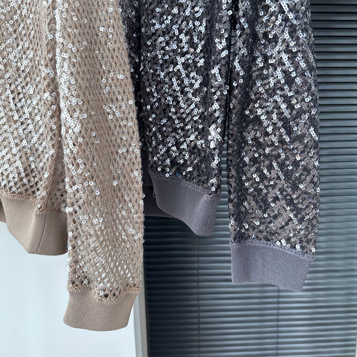 Leinen-Blazer mit Pailletten und Stehkragen