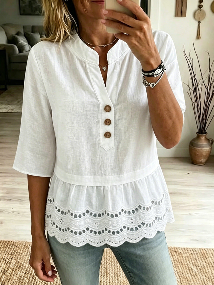 Damen V-Shirt mit 7/8-Ärmeln