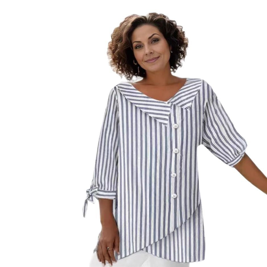Gestreiftes V-Neck Top für Damen