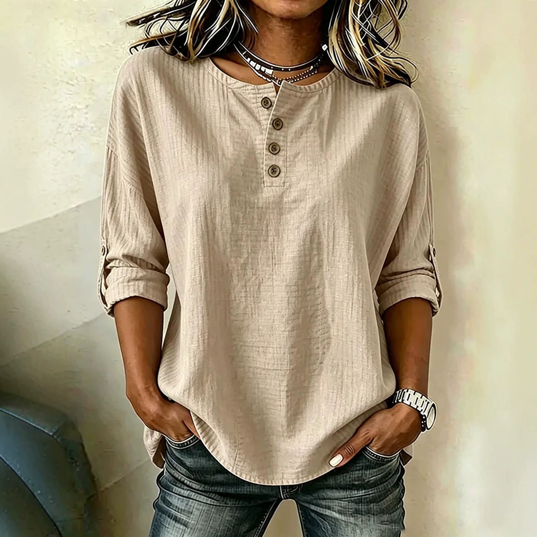 Damen Atmungsaktives 3/4-Arm-Shirt mit Manschetten